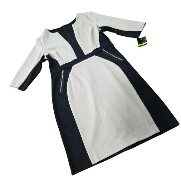 Gabby Skye Career Sheath Dress Color Block Tan and Black NWT Size 14 - Picture 1 of 9